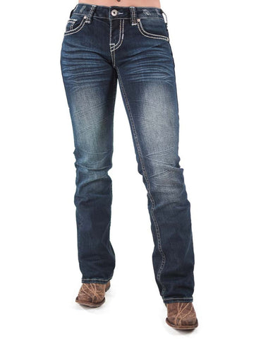 Cowgirl Tuff Womens High Standard Dark Wash Cotton Blend Jeans