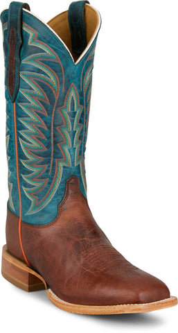 Justin Mens Burchett 13in Western Brown/Blue Goat Leather CPX Cowboy Boots