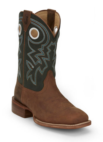 Justin Mens Big News 11in Western Pecan Leather Frontier Cowboy Boots