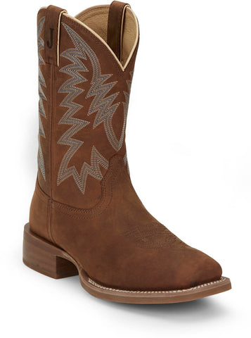Justin Mens Big Bucks 11in Western Pecan Leather Frontier Cowboy Boots