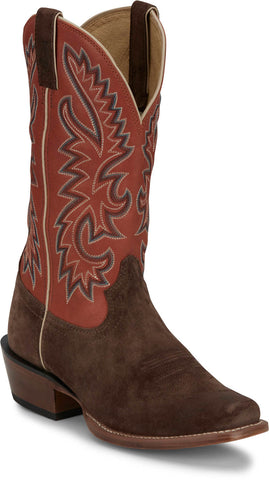 Justin Mens Jimmy 13in Western Russett/Red Leather Frontier Cowboy Boots