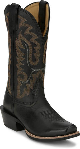 Justin Mens Cowboy Town 13in Western Midnight Leather Frontier Cowboy Boots