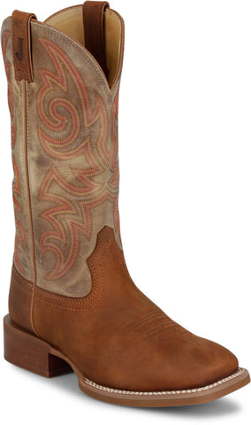 Justin Mens May Day Brown Cowhide Frontier Cowboy Boots