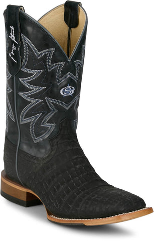 Justin Mens San Antone 11in Charcoal Black Caiman George Strait Cowboy Boots