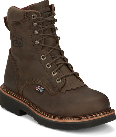 Justin Mens Rivot 8in Steel Toe Hickory Leather Work Boots