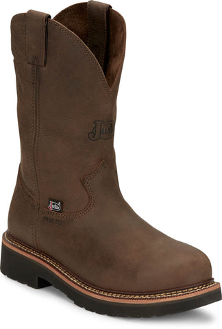 Justin Mens Carbide 11in Steel Toe Hickory Leather Work Boots