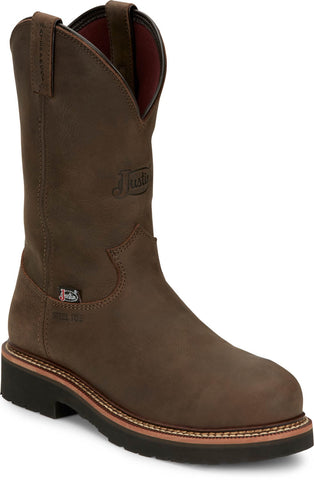 Justin Mens Carbide 11in WP ST Hickory Leather Work Boots