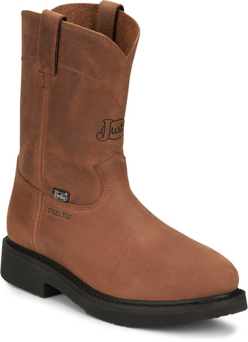 Justin Mens Round-Up 10in ST Aged Bark Leather Work Boots