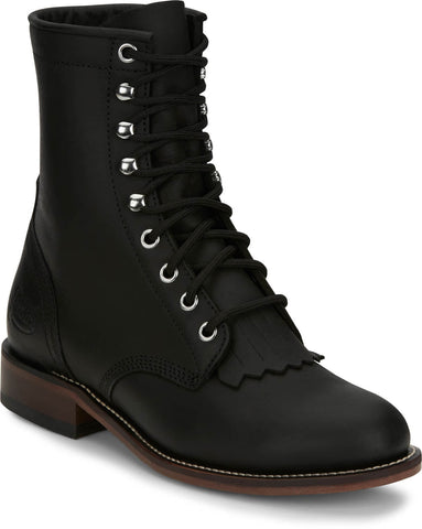 Justin Mens McKean 7in Lace-Up Roper Black Leather Work Boots