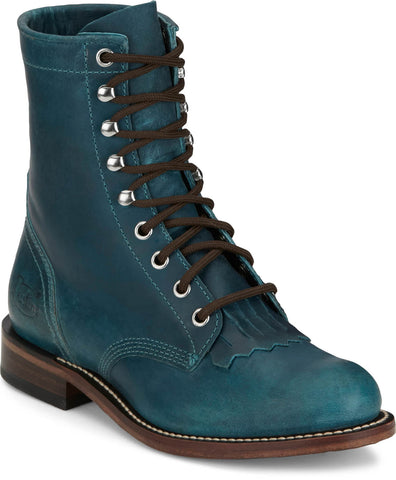 Justin Mens McKean 7in Lace-Up Roper Turquoise Leather Work Boots