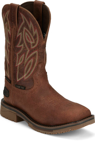 Justin Mens Wolfe 11in WP Comp Toe Russett Leather Work Boots