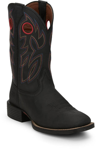 Justin Mens Bowline 11in Western Black Water Buffalo Cowboy Boots
