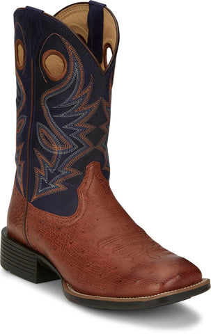 Justin Mens Roswell 11in Brandy Leather Cowboy Boots