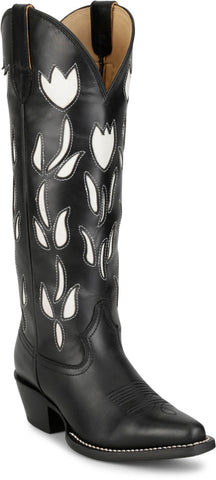 Justin Womens May 15in Western Black Cowhide Cowboy Boots