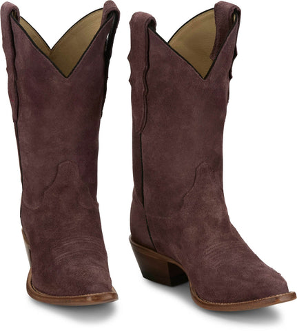 Justin Womens Fancy Merlot Suede Cowboy Boots