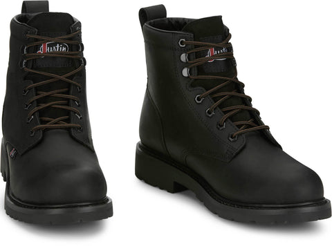 Justin Mens Dayworker 6in WP Steel Toe Onyx Leather Work Boots