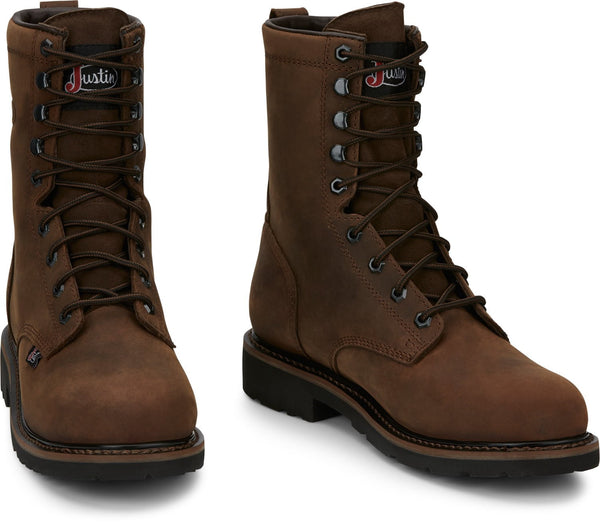 Justin 8in WP ST Mens Brown Drywall Leather Work Boots The Western