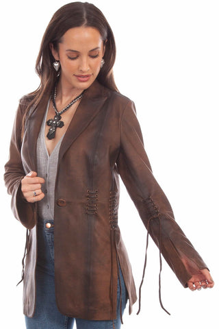 Scully Womens Stylish Blazer Vintage Brown Leather Leather Jacket M