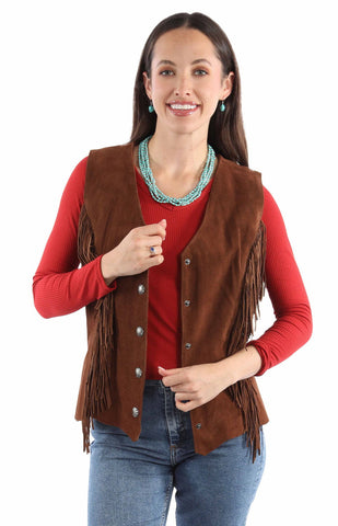 Scully Womens Snap Front Fringe Cafe Brown Leather Leather Vest M