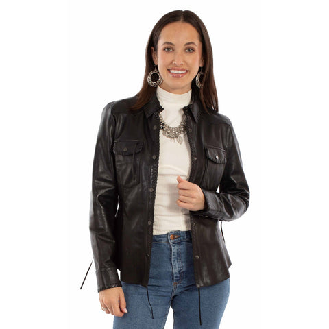 Scully Womens Western Snap Black Leather Leather Jacket XS