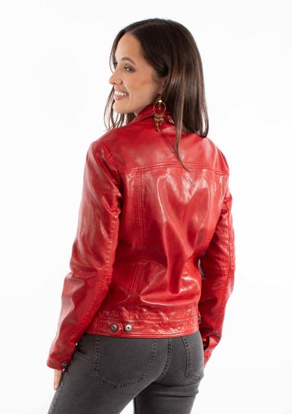 ジャケット・アウター Vintage leather jacket red sullen y2k Scully Womens Washed Crinkle Vintage Red Leather Leather Jacket