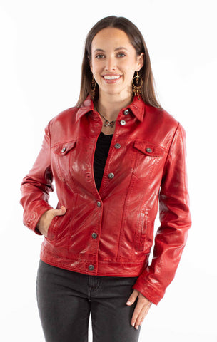 Scully Womens Washed Crinkle Vintage Red Leather Leather Jacket M