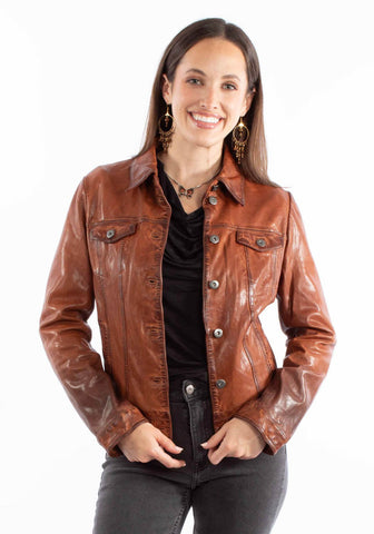 Scully Womens Washed Crinkle Vintage Brown Leather Leather Jacket S
