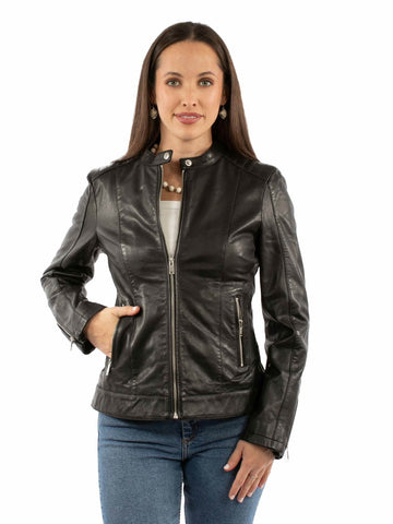 Scully Womens Cafe Racer Black Leather Leather Jacket