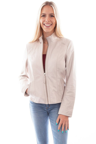 Scully Womens Beige Leather Zip Stand Up Jacket M