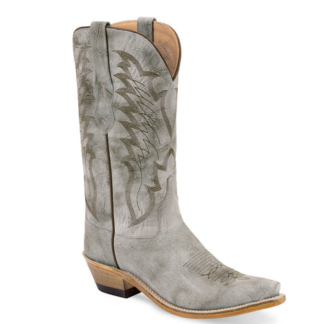 Old West Womens Fashion Snip Grey Leather Cowboy Boots