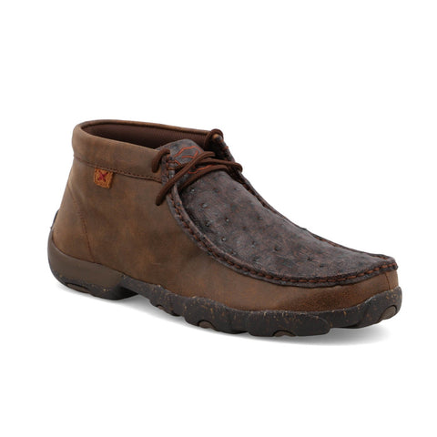 Twisted X Mens Driving Moc Ostrich Brown Leather Chukka Boots
