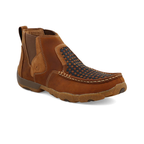 Twisted X Mens 4in Driving Moc Woven Oiled Saddle Leather Chelsea Boots