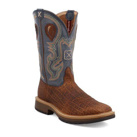 Twisted X Mens 12in Horseman Distressed Saddle/Peacock Leather Cowboy Boots