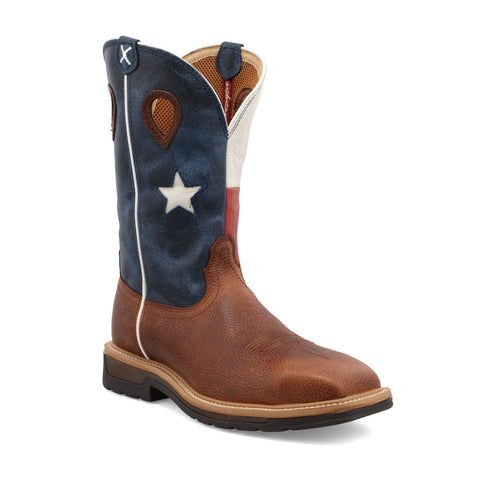 Twisted X Mens 12in Western Steel Toe Multi-Color Leather Texas Flag Work Boots