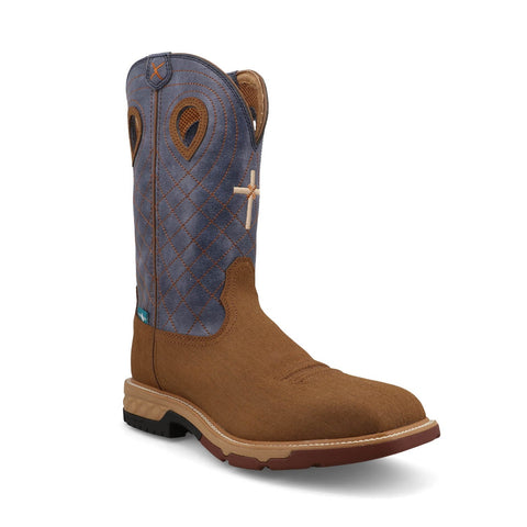 Twisted X Mens 12in Western WP Alloy Toe Clay/Peacock Leather Work Boots
