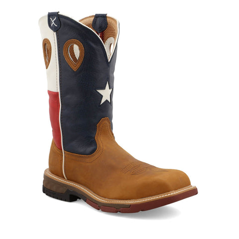 Twisted X Mens 12in Western Nano Toe Light Brown/Texas Leather Work Boots