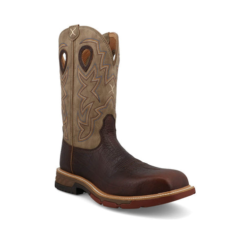 Twisted X Mens 12in Western Nano Toe Dark Brown/Shitake Leather Work Boots