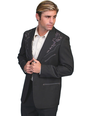 Scully Western Mens Charcoal Polyester Floral Tone Embroidered Big Blazer 50