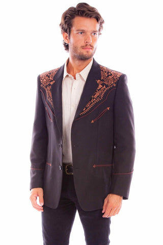 Scully Mens Floral Embroidery Black/Brown 100% Polyester Blazer 48