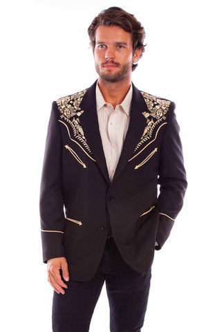 Scully Mens Floral Embroidery Black/Gold 100% Polyester Blazer