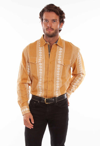 Scully Mens Signature Jacquard Mustard 100% Cotton L/S Shirt