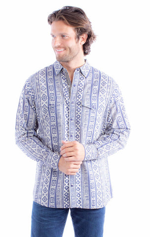 Scully Mens Kantha Signature Blue 100% Cotton L/S Shirt