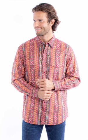 Scully Mens Kantha Signature Burgundy 100% Cotton L/S Shirt