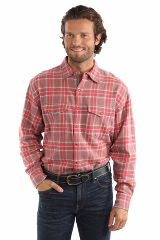 Scully Mens Signature Acid Dip Wash Red 100% Cotton L/S Shirt