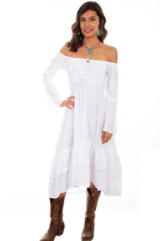 Scully Womens White 100% Cotton Scoop Neck L/S Dress L