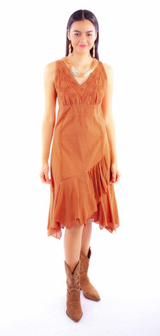 Scully Womens Ruffle Bottom Ginger 100% Cotton S/L Dress M