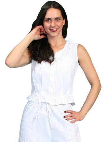 Scully Rangewear Womens White 100% Cotton Ruffle Camisole S