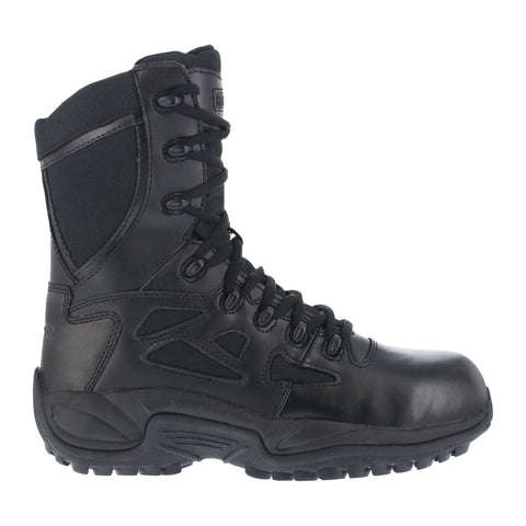 Reebok Womens Black Leather Work Boots Rapid Response Zip 8in