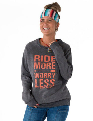 Cowgirl Tuff Womens Ride More Worry Less Charcoal Poly/Rayon Sweatshirt