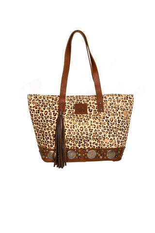 STS Ranchwear Womens Great Plains Classic Leopad Print Leather Shoulder Tote Bag